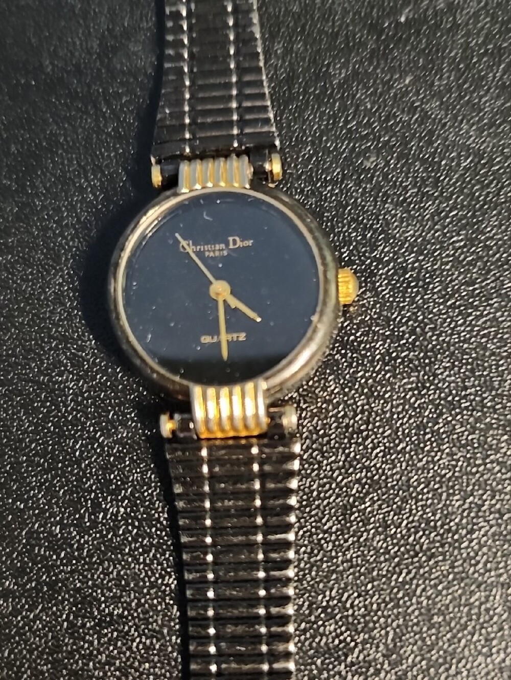 Vintage Dior Black and Gold Slim Bracelet Watch